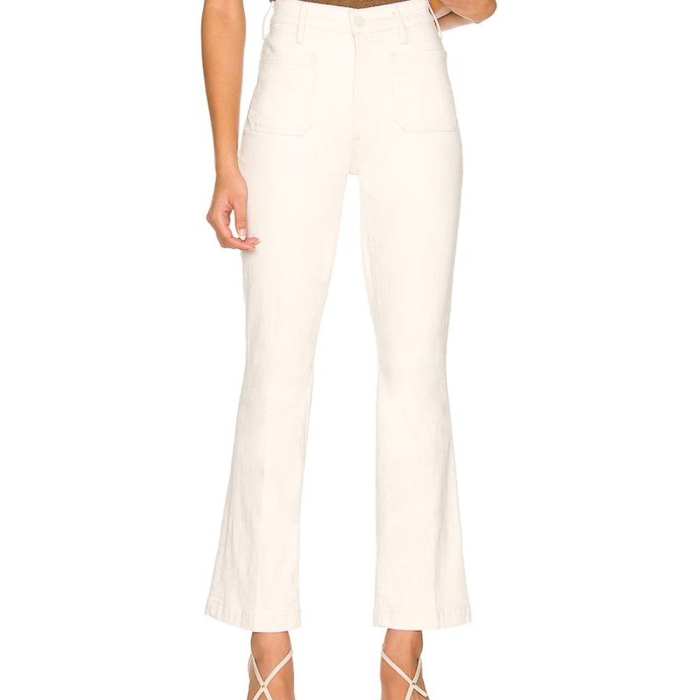 Mother Denim White The Hustler Patch Pocket Flood Jeans